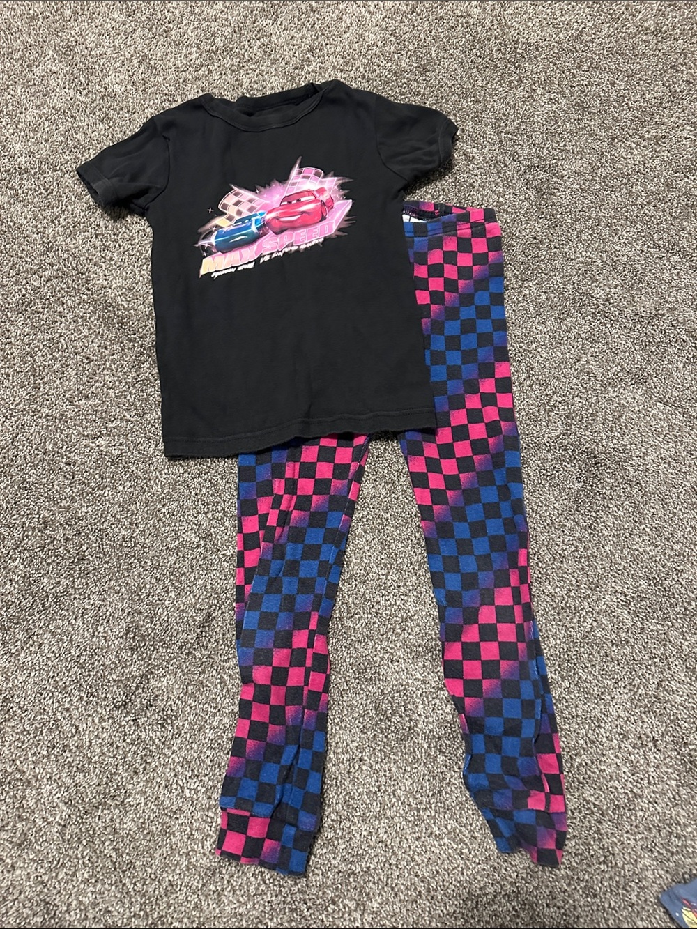GAP Black Tee with Pink and Blue Checker Pajama Set